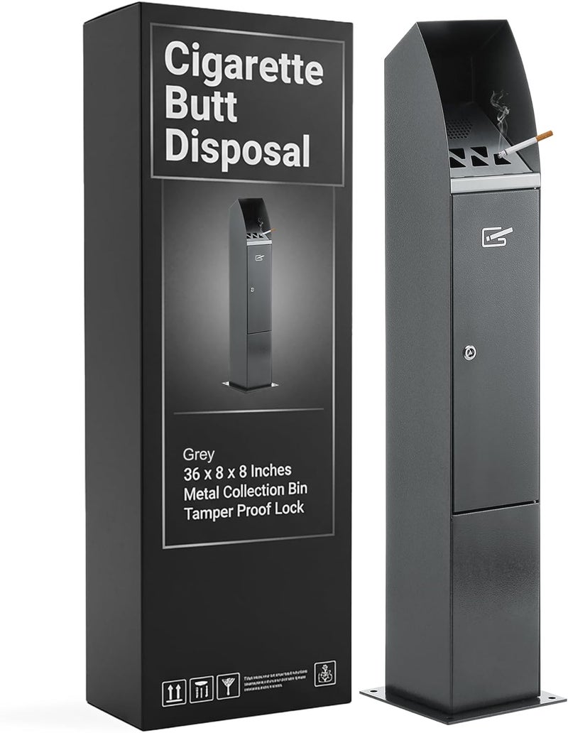 Houseables Cigarette Butt Disposal Outdoor, Cigarette Disposal Outdoor, Standing Ashtray, Butt Can For Outside, Commercial Smoking Receptacles, Smokers Outpost, Outside Ashtrays, Receptacle Bin, Lock - Image 1